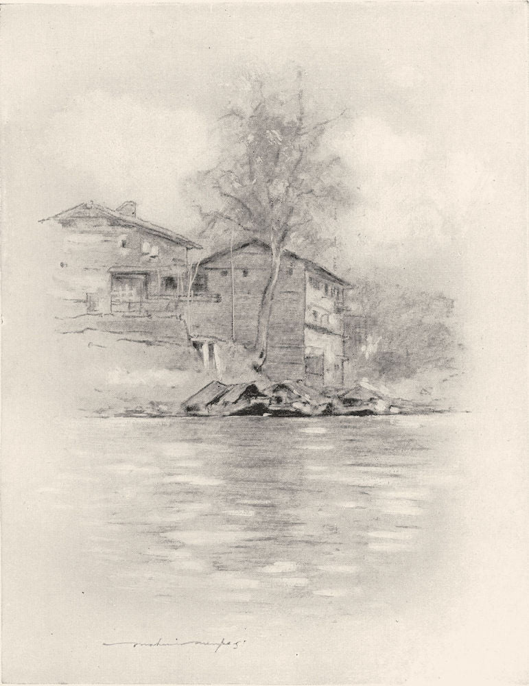 INDIA. Kashmir. River dwelling at Srinagar 1920 old antique print picture